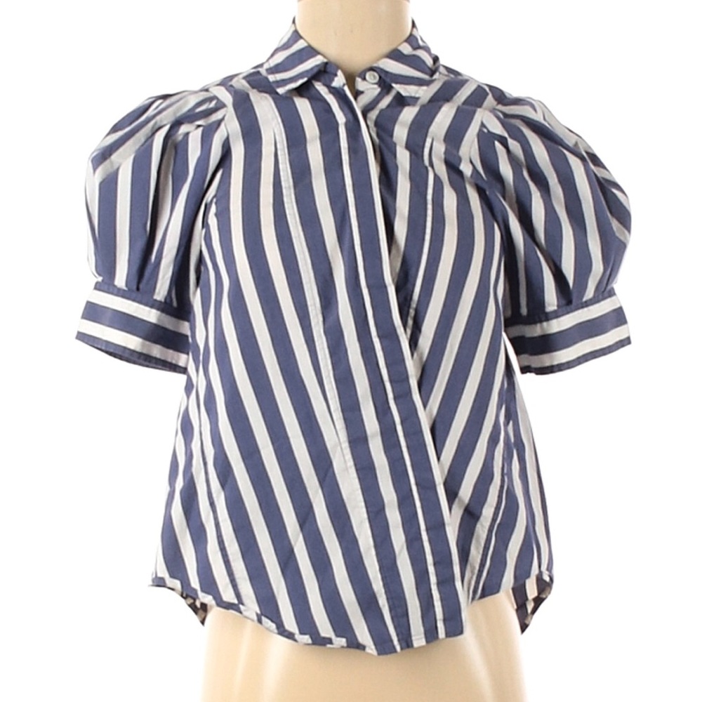 Tanya Taylor Striped Button Up Poplin Blouse